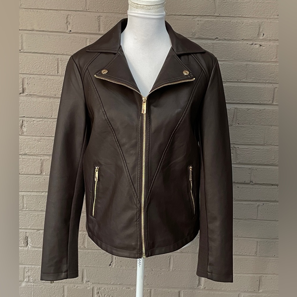 Kenneth Cole Brown Faux Leather Jacket M